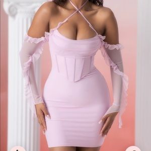 Oh Polly - Frill Detail Cowl Neck Mini Dress in Pink